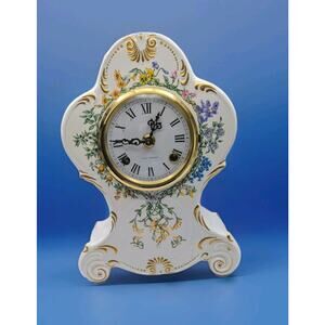 FRANZ HERMLE floral porcelain Louis XIV style mantle clock SNHF L'Horlage 1982